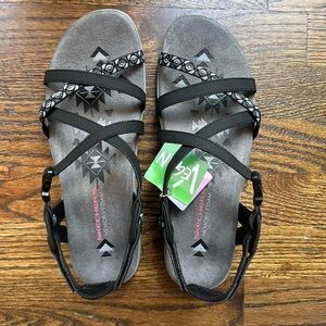 Skechers Womens Reggae Slim Vacay Sandals Black Size 10